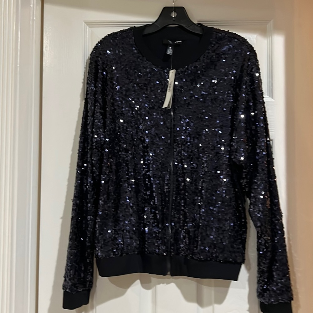 NEW AQUA Sequin Bomber Jacket
